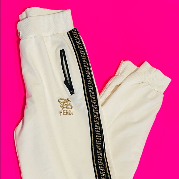 Fendi FF Pantalone Men’s White Track Pants Size M